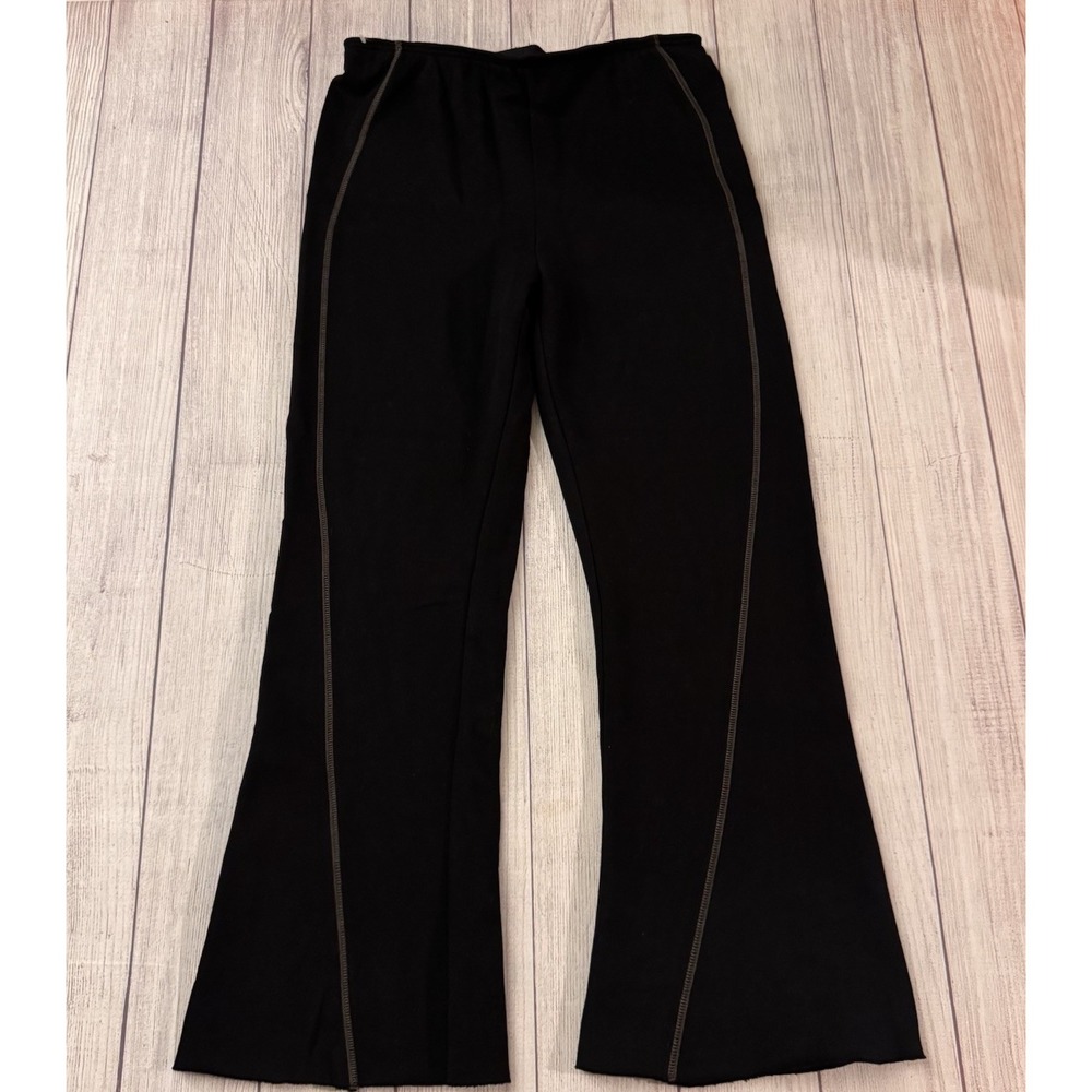 Oak + Fort Black Flare Pants Women Large Contrast Stitch Stretch Pull On